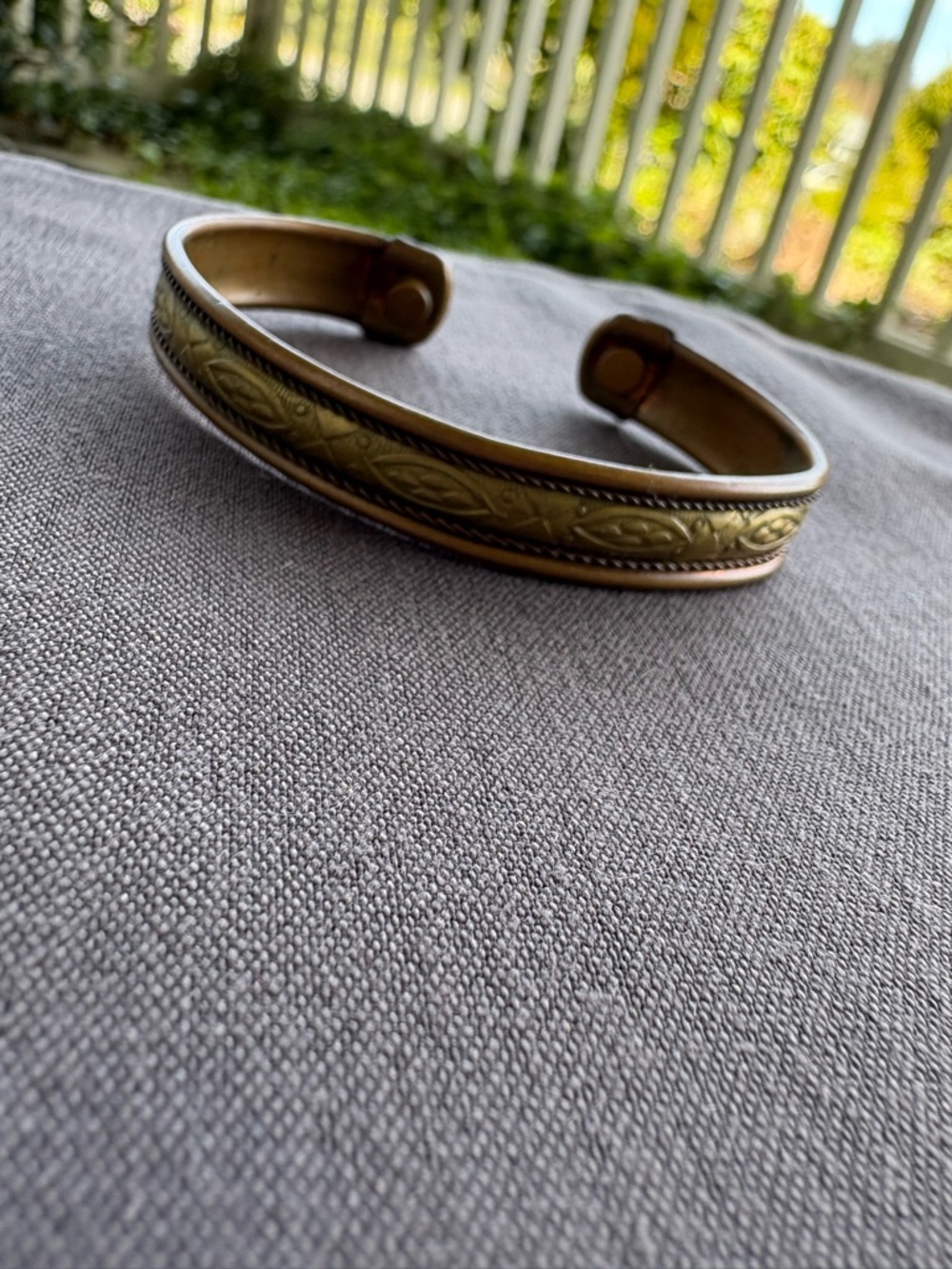 Hammered Brass and Copper Magnetic Cuff Bracelet - Men's Accessory